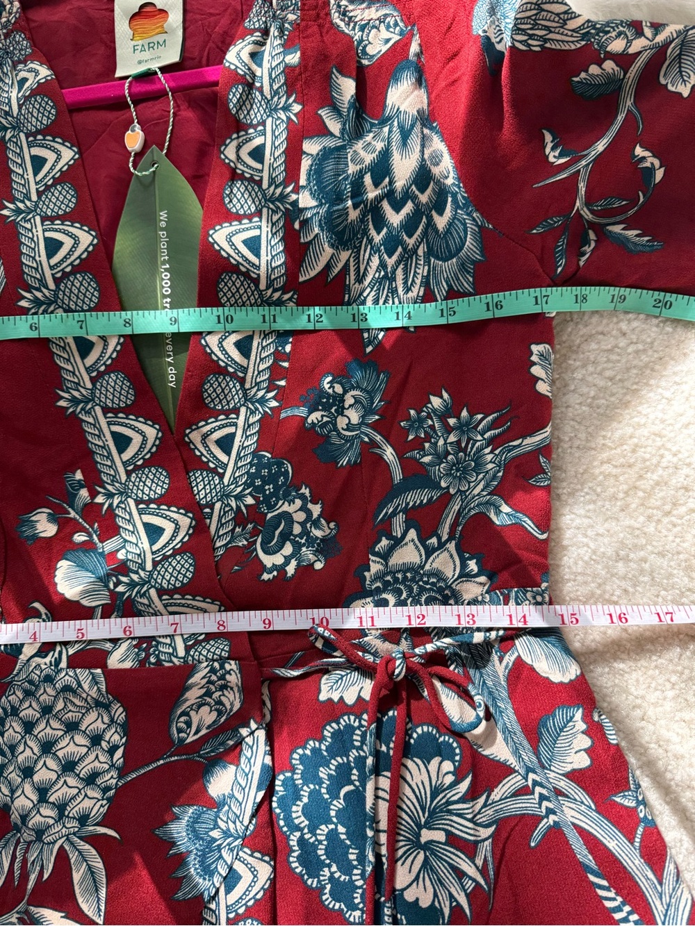 FARM Rio Crimson Floral Wrap Dress with Teal & Cream Accents Size XS - Picture 5 of 6